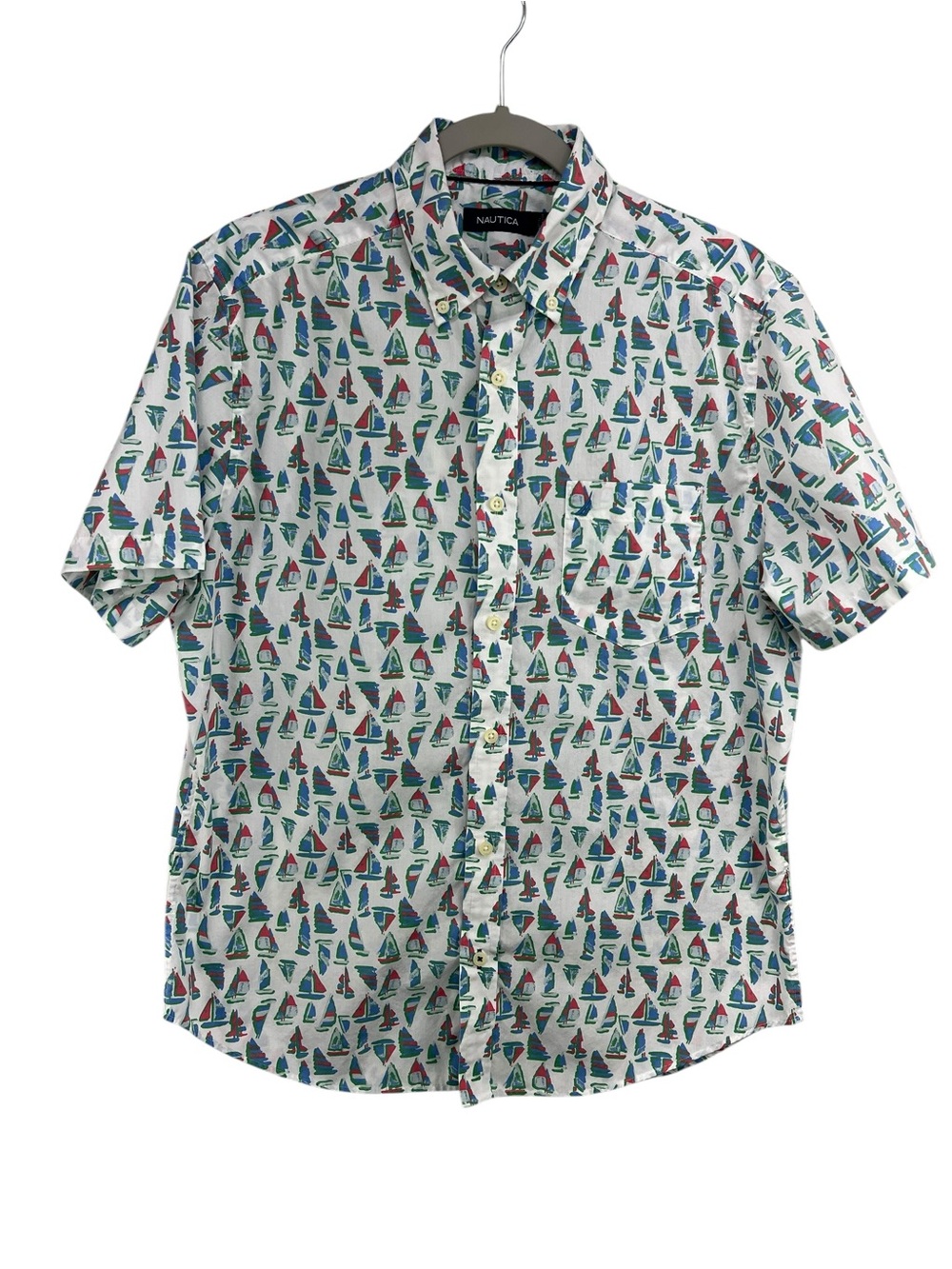 Nautica Sailboat Short Sleeve Button Down Shirt Mens Medium